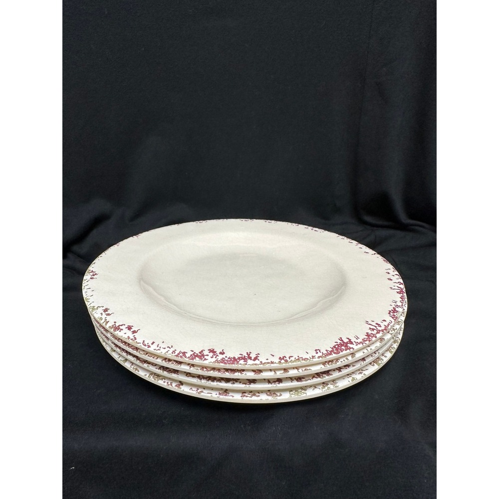 ELLE Decor Dinner Plate Cream Burgundy Speckled Melamine 8-1/2" Rustic